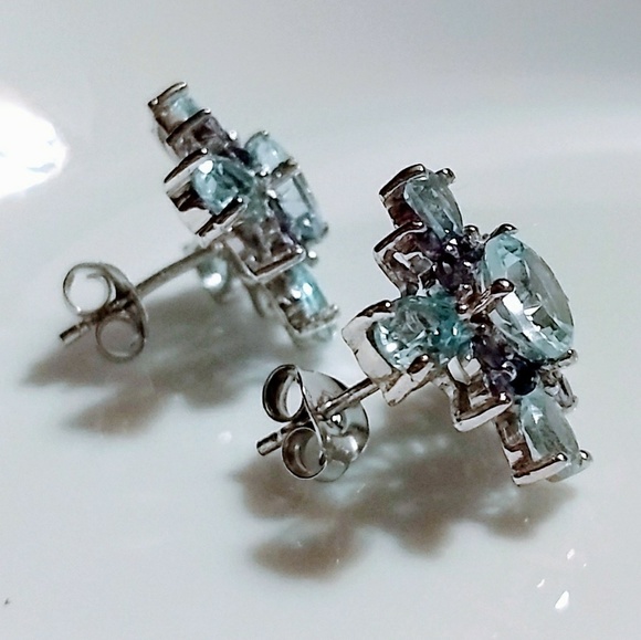 BLUE TOPAZ TANZANITE 14K W GOLD STERLING SILVER - Picture 4 of 5